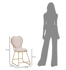 Silla de metal dorado y tela rosa acolchada Respaldo en forma de corazón