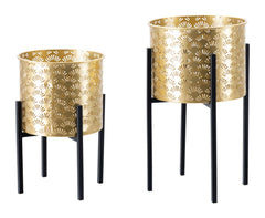 Jarrón Glissy metal dorado base negra set de 2 piezas