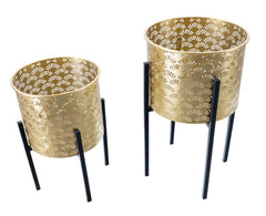 Jarrón Glissy metal dorado base negra set de 2 piezas