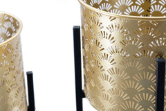 Jarrón Glissy metal dorado base negra set de 2 piezas