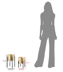 Jarrón Glissy metal dorado base negra set de 2 piezas