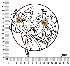 Panneau mural décoratif 3D fleurs cadre circulaire finitions dorées