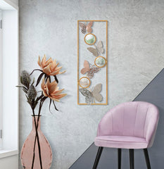 Panel de pared decorativo 3D mariposas multicolor y espejos redondos marco rectangular