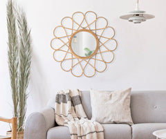 Miroir mural rond Almeria Rotin