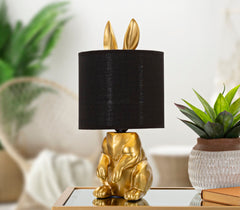 Lámpara de mesa conejo dorado pantalla de tela negra
