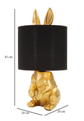 Lámpara de mesa conejo dorado pantalla de tela negra