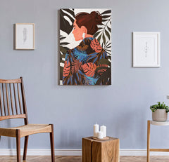 Impresión de pared Lady Jungle lienzo enmarcado colores cálidos
