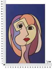 Impresión pintada doble cara Cubismo sobre lienzo con marco de madera colores vivos