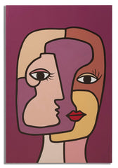 Impresión pintada sobre lienzo cubista, marco de madera, colores vivos