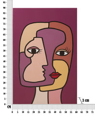 Impresión pintada sobre lienzo cubista, marco de madera, colores vivos