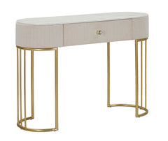 Consola rectangular Montpellier Tejido acolchado Crema tapa imitación mármol y estructura de metal dorado
