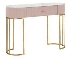 Consola rectangular Montpellier Tejido acolchado Rosa superficie imitación mármol estructura de metal dorado
