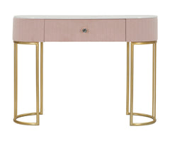 Consola rectangular Montpellier Tejido acolchado Rosa superficie imitación mármol estructura de metal dorado