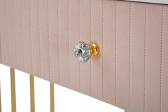 Consola rectangular Montpellier Tejido acolchado Rosa superficie imitación mármol estructura de metal dorado