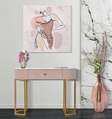 Consola rectangular Montpellier Tejido acolchado Rosa superficie imitación mármol estructura de metal dorado