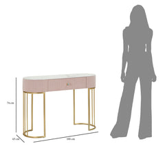Consola rectangular Montpellier Tejido acolchado Rosa superficie imitación mármol estructura de metal dorado