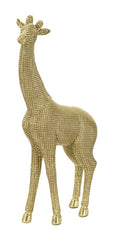 Estatua jirafa de pie dorada con estampado de cuadros