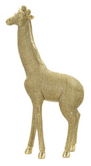 Estatua jirafa de pie dorada con estampado de cuadros
