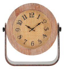 Reloj de mesa redondo de metal y madera natural