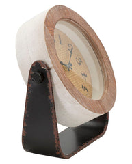 Reloj de mesa redondo de metal y madera natural
