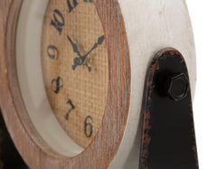 Reloj de mesa redondo de metal y madera natural