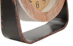 Reloj de mesa redondo de metal y madera natural