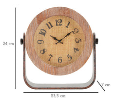 Reloj de mesa redondo de metal y madera natural
