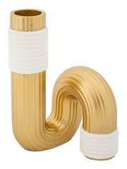 Jarrón blanco y dorado de líneas sinuosas