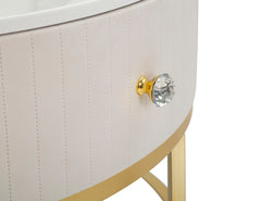 Mesa de centro redonda Montpellier de imitación mármol y tejido crema con estructura de metal dorado