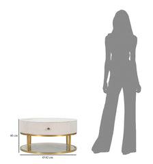Mesa de centro redonda Montpellier de imitación mármol y tejido crema con estructura de metal dorado