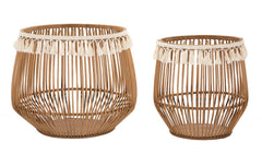 Ensemble de paniers ronds en rotin finition tissu naturel
