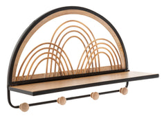 Estantería de pared Oporto con 4 ganchos Madera y Metal Negro