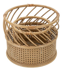 Soporte para jarrón redondo de metal y ratán Panamá, juego de 2 piezas