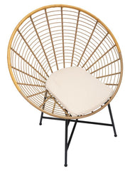 Chaise en métal Panama Rotin et coussin blanc