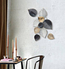 Panel metálico decorativo hojas 3D Negro / Oro