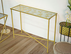 Console Papillons métal doré et verre