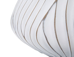 Maceta redonda con decoraciones en relieve de poliresina blanca