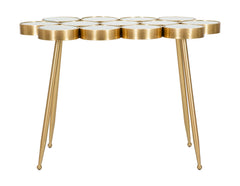 Table en métal doré avec plateau en verre miroir