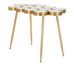 Table en métal doré avec plateau en verre miroir