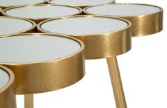 Table en métal doré avec plateau en verre miroir