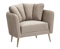 Sillón Kiev Tela Gris patas metal dorado