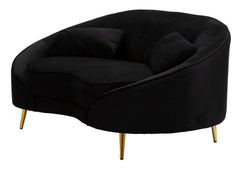 Sofá de 2 plazas Oslo Tejido Negro patas de metal Dorado con 2 cojines