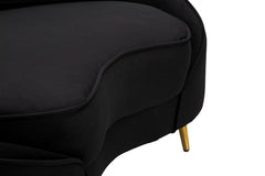 Sofá de 2 plazas Oslo Tejido Negro patas de metal Dorado con 2 cojines