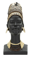 Estatua de mujer masái de resina negra con tocado y joyas