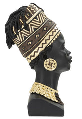 Estatua de mujer masái de resina negra con tocado y joyas