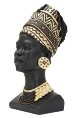 Estatua de mujer masái de resina negra con tocado y joyas