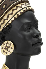 Estatua de mujer masái de resina negra con tocado y joyas