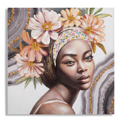 Peinture murale Naomi avec cadre en bois et applications en tissu