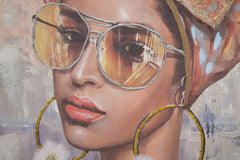 Mural Jennifer marco de madera con aplicaciones de tela