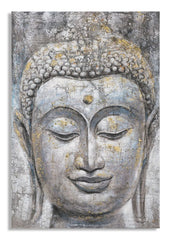 Peinture sur toile Bouddha avec cadre en bois applications dorées